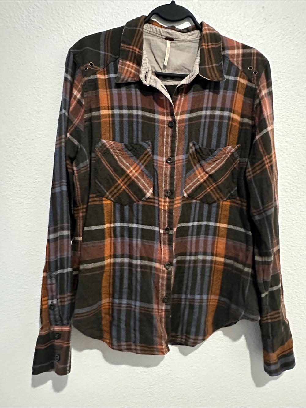 EUC!! FREE PEOPLE Plaid Cotton/Linen Button-Up Shirt, size small.